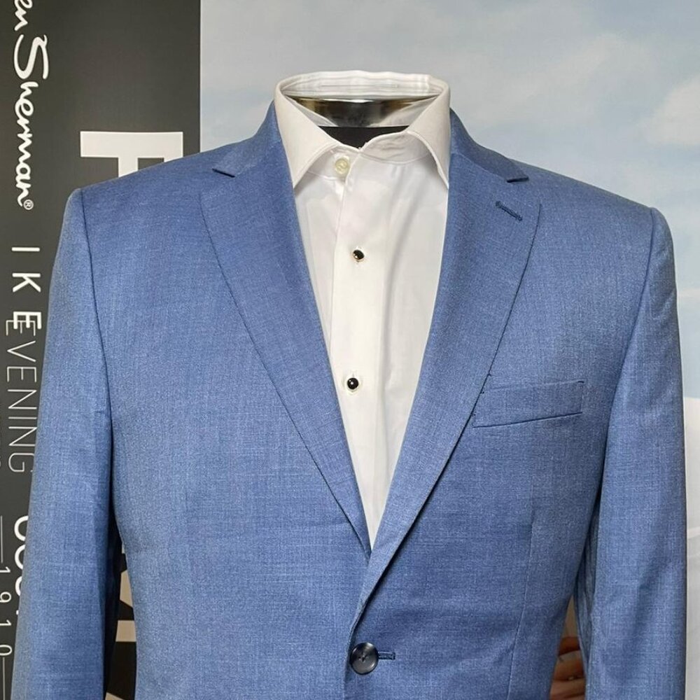 SUIT: COAT AND PANT; CORN FLOWER BLUE DESIGNER COUTURE 1910